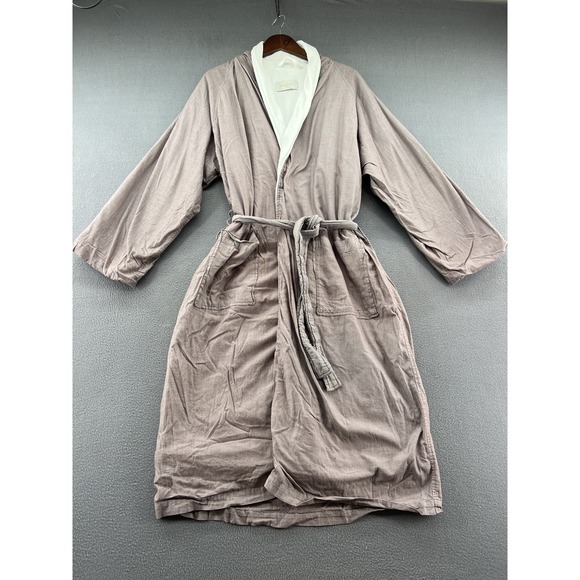 Frette Bathrobe Mens Large Brown White Striped Cotton Terry Cloth Luxury Robe - Picture 1 of 15